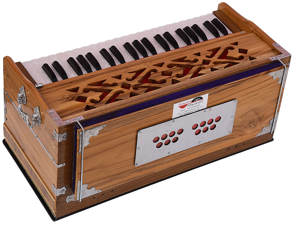 Coupler Harmonium Teak Wood by Maharaja Musicals 3 1/2 Octave Musical Instrument Indian Double Reed Blemished Natural Color A440 Tuned In USA Padded Bag Standard GSB-GF 9 Stops 