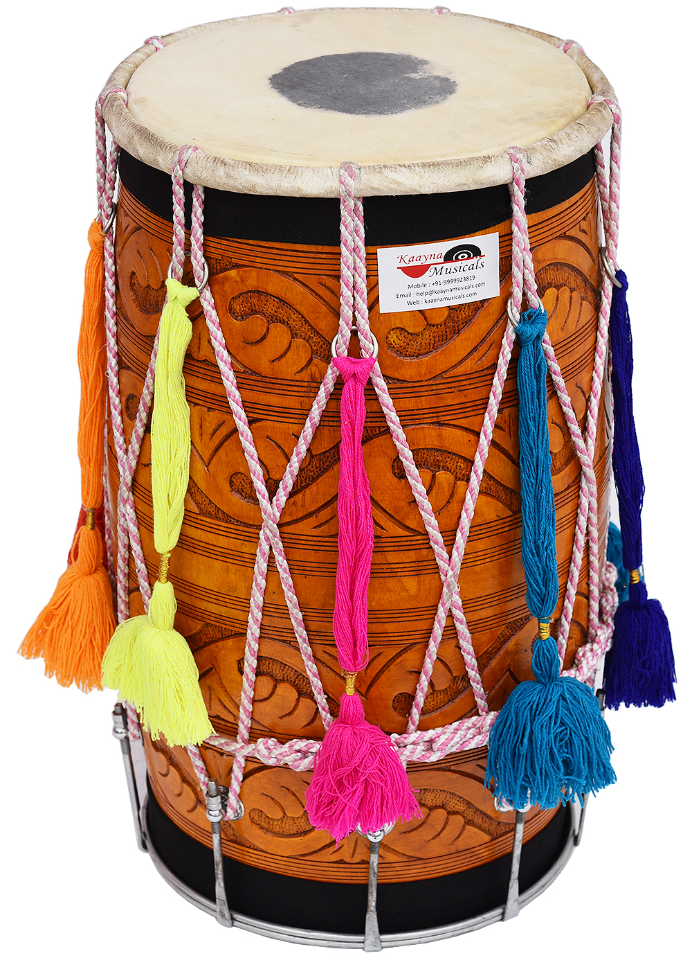 Barrel Shaped Padded Bag Nylon Shoulder Strap Dhol Drum by Maharaja Musicals Mango Wood PDI-GE Punjabi Bhangra Dhol Musical Instrument Beaters Natural 