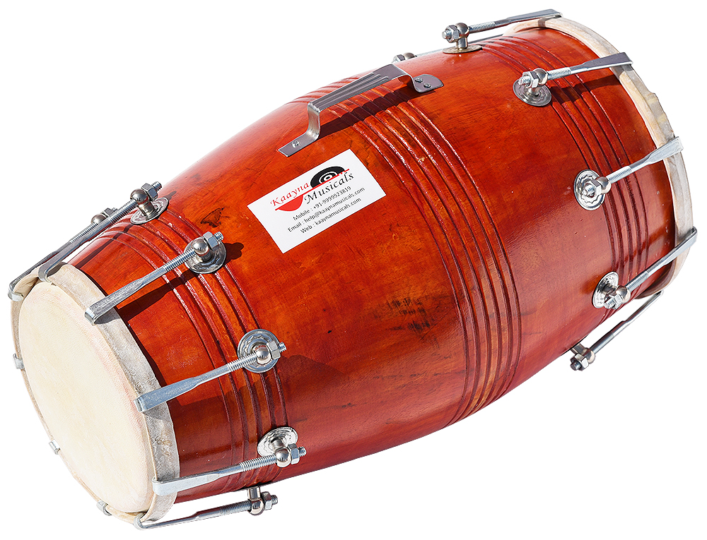 Handmade Wood Dholak Indian Folk Musical Instrument Drum Nuts N Bolt Dark Color 
