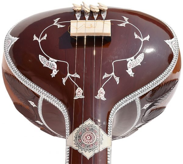 Tanpura Kolkata Male Type , Tambura, Tanpuri, 4 Main String, Tun Wood, Beautiful Craft Work, Sweet Sound, Dual Tone Colour, Comes with Fibre Hard Case, Extra Strings Best for Yoga, Bhajan, Kirtan, Mantra, Chant, Raaga, Drone - Image 14