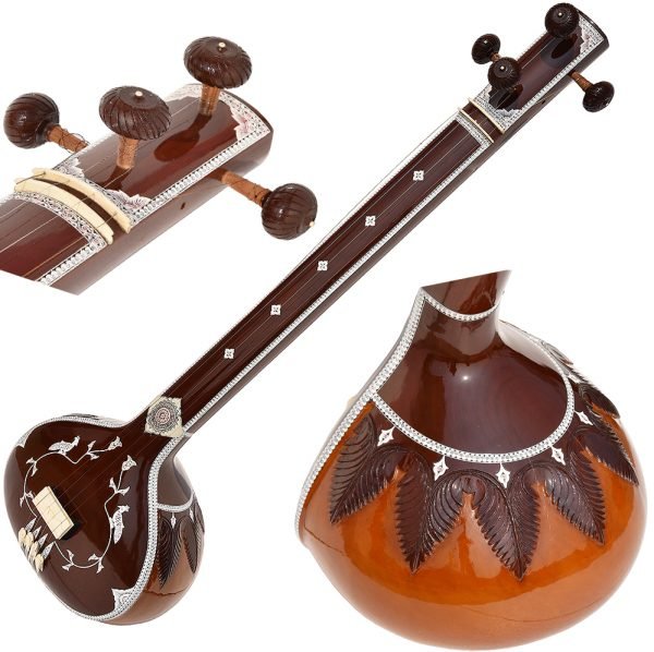 Tanpura Kolkata Male Type , Tambura, Tanpuri, 4 Main String, Tun Wood, Beautiful Craft Work, Sweet Sound, Dual Tone Colour, Comes with Fibre Hard Case, Extra Strings Best for Yoga, Bhajan, Kirtan, Mantra, Chant, Raaga, Drone - Image 1