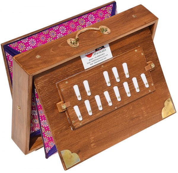 Shruti Box Teak Wood Size (16″ X 12″ X 3″) Inches- Golden Special- 440 Hz, Gig Bag, Natural Color, Key- C To C (Lower Tone), Surpeti, Yoga, Bhajan, Kirtan, Mantra, Drone, Vocal - Image 12