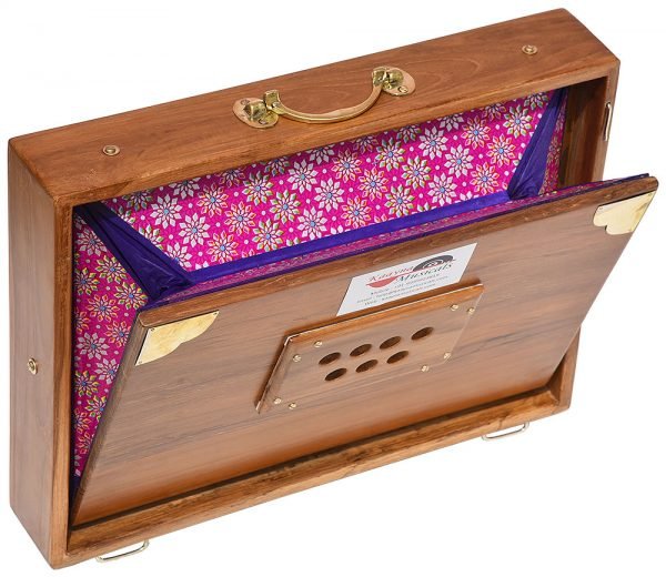 Shruti Box Teak Wood Size (16″ X 12″ X 3″) Inches- Golden Special- 440 Hz, Gig Bag, Natural Color, Key- C To C (Lower Tone), Surpeti, Yoga, Bhajan, Kirtan, Mantra, Drone, Vocal - Image 2