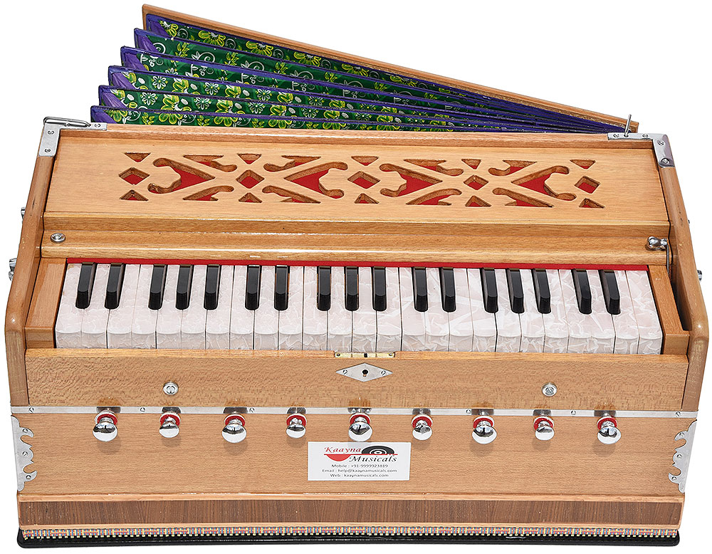 Bhajan Gig Bag Shruti Kirtan 3½ Octaves Yoga Drone 9 Stops- 5 Main & 4 Drone Harmonium White Pro Grade By Kaayna Musicals Bass/Male Reed Tuned- 440 Hz Best for Peace Mantra Coupler 