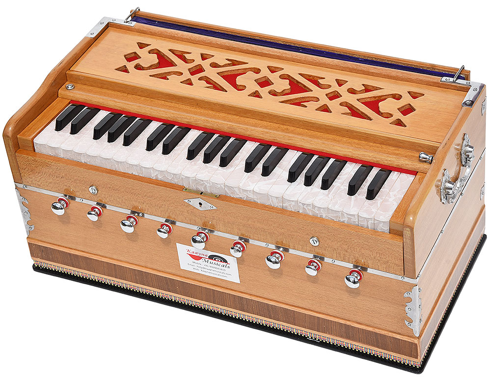 Best for Peace Shruti Mantra 9 Stops- 5 Main & 4 Drone Coupler Yoga Bass/Male Reed Tuned- 440 Hz Bhajan Kirtan Gig Bag 3½ Octaves Drone Harmonium White Pro Grade By Kaayna Musicals 