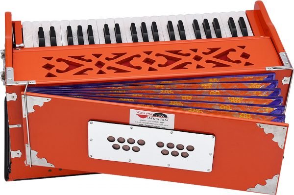 Harmonium Pro Grade By Kaayna Musicals, 9 Stops- 5 Main, 4 Drone, 3½ Octaves, Pastel Orange Colour, Coupler, Gig Bag - 440 Hz- For Yoga, Bhajan, Kirtan, Shruti, Mantra, Meditation, Chant, Vocal - Image 11