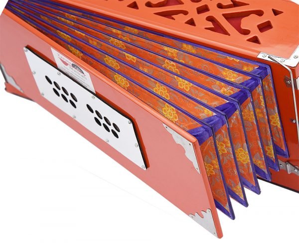 Harmonium Pro Grade By Kaayna Musicals, 9 Stops- 5 Main, 4 Drone, 3½ Octaves, Pastel Orange Colour, Coupler, Gig Bag - 440 Hz- For Yoga, Bhajan, Kirtan, Shruti, Mantra, Meditation, Chant, Vocal - Image 13