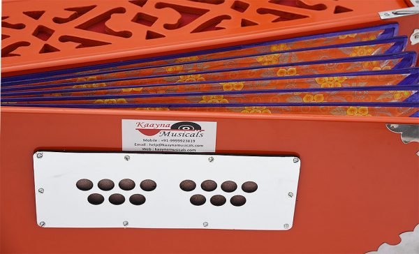 Harmonium Pro Grade By Kaayna Musicals, 9 Stops- 5 Main, 4 Drone, 3½ Octaves, Pastel Orange Colour, Coupler, Gig Bag - 440 Hz- For Yoga, Bhajan, Kirtan, Shruti, Mantra, Meditation, Chant, Vocal - Image 14