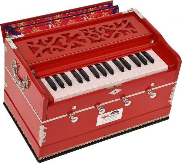 OM Harmonium Mini Magic By Kaayna Musicals, 4 Stops- 2 Main & 2 Drone, 2¾ Octaves, Red Colour, Gig Bag , Bass/Male- 440 Hz, For Yoga, Bhajan, Kirtan, Shruti, Mantra, Meditation, Chant, Vocal - Image 1