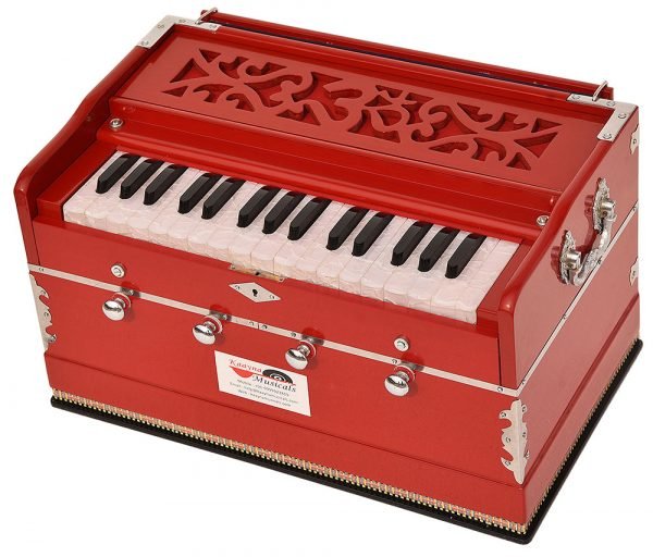 OM Harmonium Mini Magic By Kaayna Musicals, 4 Stops- 2 Main & 2 Drone, 2¾ Octaves, Red Colour, Gig Bag , Bass/Male- 440 Hz, For Yoga, Bhajan, Kirtan, Shruti, Mantra, Meditation, Chant, Vocal - Image 9