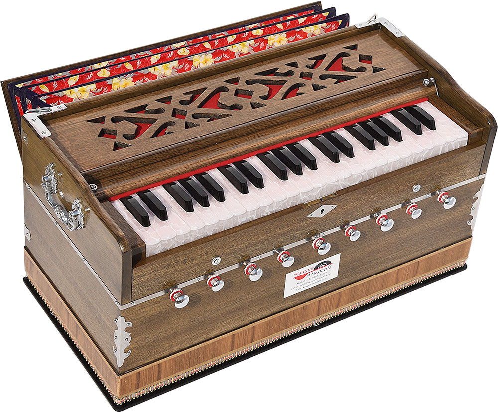 Natural Color With Harmonium Cover/Bag And Learning Book 2.5 Octaves Standard Harmonium 2 Stops + 2 Drones Khushi Musicals Harmonium 4 Stopper Multi Fold Bellow,Tuned To A440 Coupler 