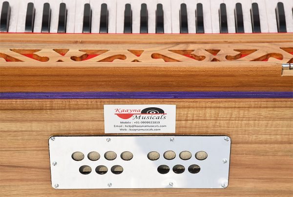 Teak Wood Safri Harmonium- 3½ Octave By Kaayna Musicals-Portable, Traveler, Baja, 9 Stops- 4 Drone, Bass/Male Reeds, Gig Bag, Tuning: 440Hz, For Yoga, Bhajan, Kirtan, Mantra, Vocal - Image 14