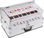 White OM Safri Harmonium- 3½ Octaves By Kaayna Musicals-Portable, Traveler, Baja, 9 Stops- 4 Drone, Bass/Male Reeds, Gig Bag, Tuning: 440Hz, Best for Yoga, Bhajan, Kirtan, Mantra, Vocal - Image 3