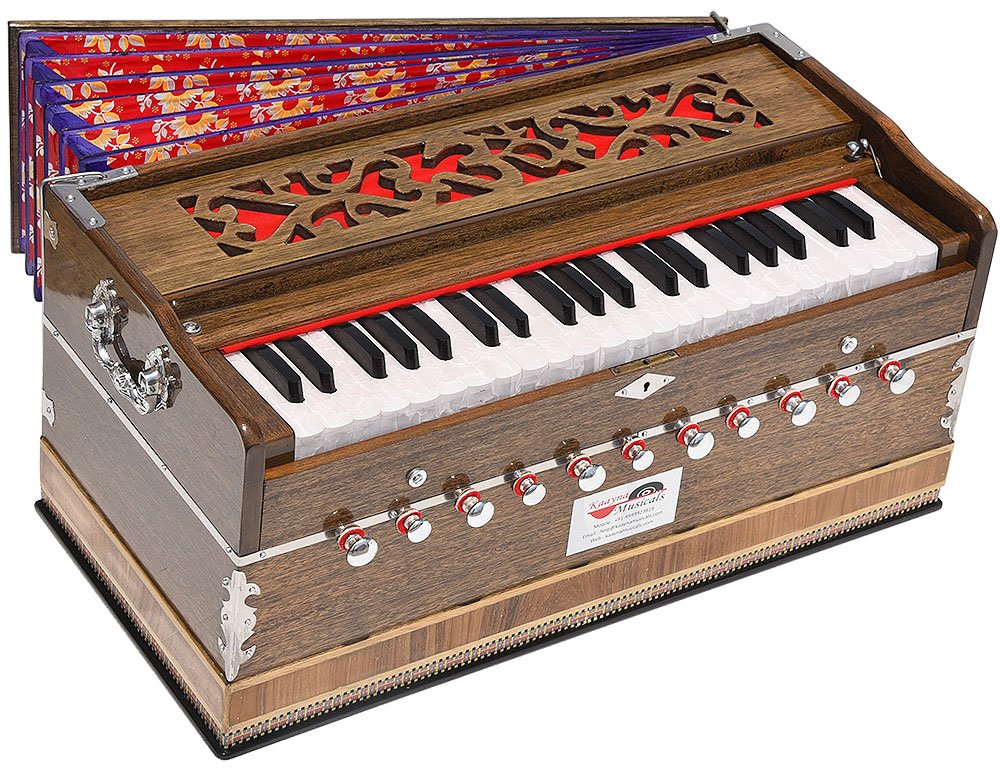 L4 OM Harmonium Pro Grade By Kaayna Musicals, 11 Stop- 6 Main & 5 Drone, 3½ Octaves, Dark Oak Finish, Coupler, Gig Bag, Bass/Male- 440 Hz, For Yoga, Bhajan, Kirtan, Shruti, Mantra, Meditation, Vocal - Image 1