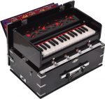 Safri Harmonium- 2¾ Octave By Kaayna Musicals-Portable, Traveler, Baja, 4 Stop (2 Drone), Two Set Reed- Bass/Male, Dark Walnut Color, Gig Bag, Tuning: 440Hz, For Yoga, Bhajan, Kirtan, Mantra, Vocal