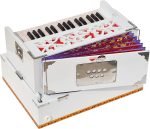 OM Mini Traveler Harmonium- 2¾ Octave By Kaayna Musicals-Portable, Baja, 4 Stops (2 Drone), Two Set Reed- Bass/Male, White Colour, Gig Bag, Tuning: 440 Hz, For Yoga, Bhajan, Kirtan, Mantra, Vocal - Image 2
