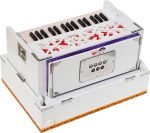 OM Mini Traveler Harmonium- 2¾ Octave By Kaayna Musicals-Portable, Baja, 4 Stops (2 Drone), Two Set Reed- Bass/Male, White Colour, Gig Bag, Tuning: 440 Hz, For Yoga, Bhajan, Kirtan, Mantra, Vocal - Image 9