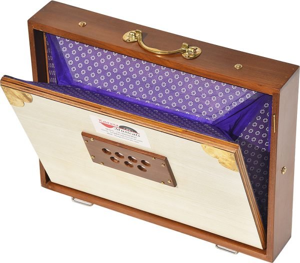 Shruti Box Teak Wood Size (16″ X 12″ X 3″) Inches – 440 Hz, Gig Bag, White Multi Colour, Printed Bellow – C To C Lower Tone Reeds, Surpeti, Yoga, Bhajan, Kirtan, Mantra, Raga, Drone, Chant, Vocal - Image 14