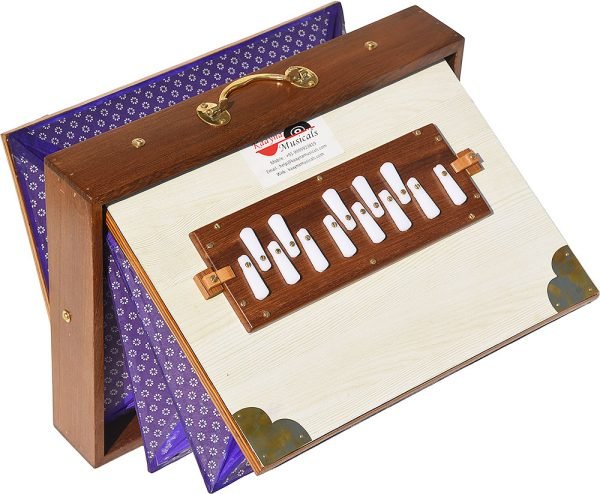 Shruti Box Teak Wood Size (16″ X 12″ X 3″) Inches – 440 Hz, Gig Bag, White Multi Colour, Printed Bellow – C To C Lower Tone Reeds, Surpeti, Yoga, Bhajan, Kirtan, Mantra, Raga, Drone, Chant, Vocal - Image 1