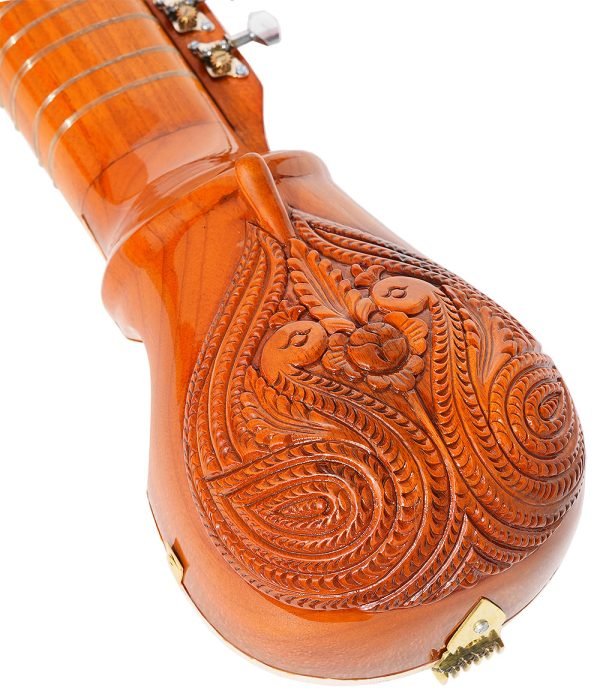 Esraj With Bow-Best Pro Quality, Gear Tuning, 4 Main String, 15 Sympathetic String, Fiber Case, Tun Wood, Beautiful Craft Work, Natural Wood Colour, With Extra String & Rosin For Bhajan, Kirtan, Raaga - Image 2