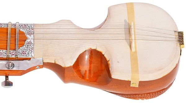 Esraj With Bow-Best Pro Quality, Gear Tuning, 4 Main String, 15 Sympathetic String, Fiber Case, Tun Wood, Beautiful Craft Work, Natural Wood Colour, With Extra String & Rosin For Bhajan, Kirtan, Raaga - Image 5