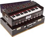 Harmonium Traveler/Portable/Folding Type By Kaayna Musicals, 9 Stops- 5 Main & 4 Drone, 3½ Octaves, Coupler, Walnut Colour, Carry Bag, Bass-Male Reed – 440 Hz, For Yoga, Bhajan, Kirtan, Vocal