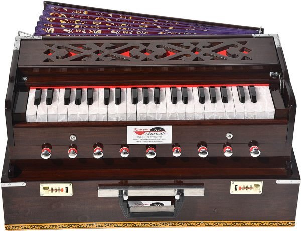 Harmonium Traveler/Portable/Folding Type By Kaayna Musicals, 9 Stops- 5 Main & 4 Drone, 3½ Octaves, Coupler, Walnut Colour, Carry Bag, Bass-Male Reed – 440 Hz, For Yoga, Bhajan, Kirtan, Vocal - Image 4