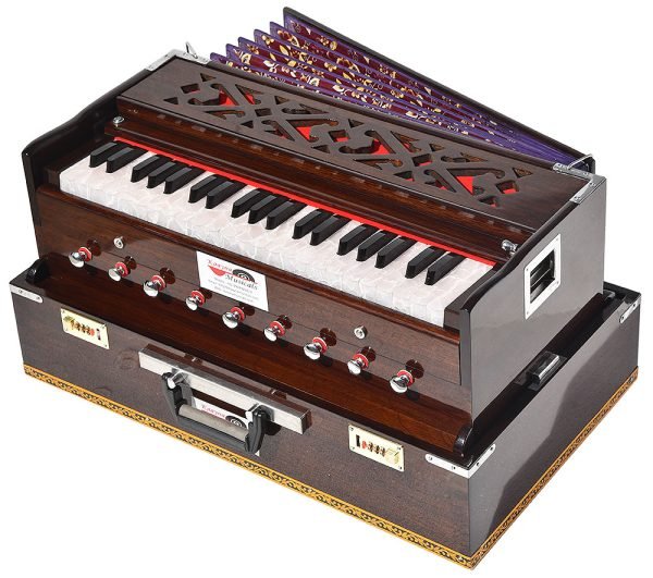 Harmonium Traveler/Portable/Folding Type By Kaayna Musicals, 9 Stops- 5 Main & 4 Drone, 3½ Octaves, Coupler, Walnut Colour, Carry Bag, Bass-Male Reed – 440 Hz, For Yoga, Bhajan, Kirtan, Vocal - Image 5