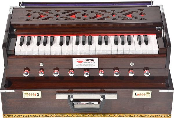 Harmonium Traveler/Portable/Folding Type By Kaayna Musicals, 9 Stops- 5 Main & 4 Drone, 3½ Octaves, Coupler, Walnut Colour, Carry Bag, Bass-Male Reed – 440 Hz, For Yoga, Bhajan, Kirtan, Vocal - Image 7