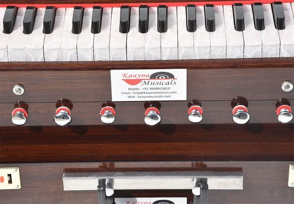 Harmonium Traveler/Portable/Folding Type By Kaayna Musicals, 9 Stops- 5 Main & 4 Drone, 3½ Octaves, Coupler, Walnut Colour, Carry Bag, Bass-Male Reed – 440 Hz, For Yoga, Bhajan, Kirtan, Vocal - Image 8