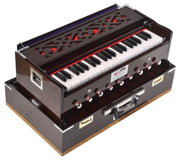Harmonium Traveler/Portable/Folding Type By Kaayna Musicals, 9 Stops- 5 Main & 4 Drone, 3½ Octaves, Coupler, Walnut Colour, Carry Bag, Bass-Male Reed – 440 Hz, For Yoga, Bhajan, Kirtan, Vocal - Image 9