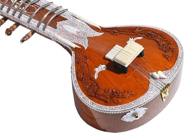 Sitar- Ravi Shankar Style With Fiber Hard Case- Studio Sitar- Semi Pro- 7 Main String, 12 to 13 Sympathetic Strings, Tun Wood, Traveler Model, Extra Strings, Few Mizrabs, With Pick-Up - Image 4