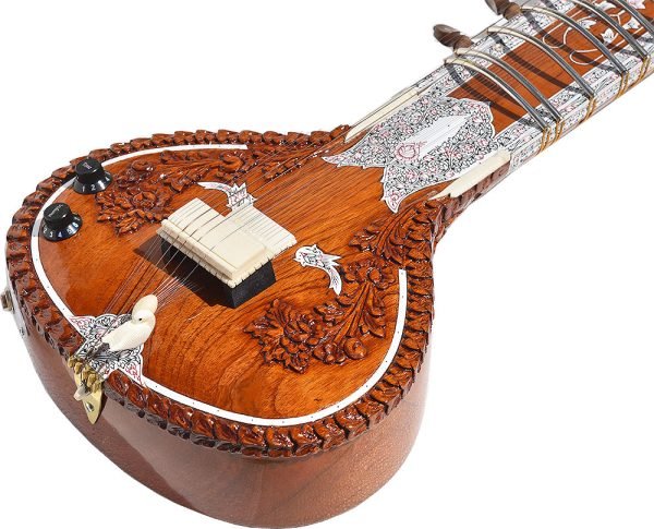 Sitar- Ravi Shankar Style With A Carry Bag- Studio Sitar- Semi Pro- 7 Main String, 13 Sympathetic Strings, Tun Wood, Traveler Model, Extra Strings, Few Mizrabs, With Pick-Up – Volume & Tone Control - Image 11