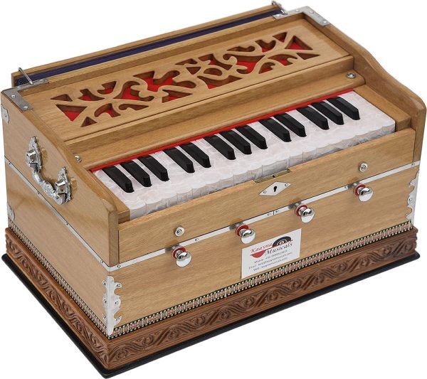 OM Harmonium Mini Magic By Kaayna Musicals, 4 Stop- 2 Main & 2 Drone, 2¾ Octave, Teak Colour, Gig Bag , Bass/Male- 440 Hz, For Yoga, Bhajan, Kirtan, Shruti, Mantra, Meditation, Chant, Vocal - Image 4