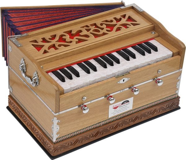 OM Harmonium Mini Magic By Kaayna Musicals, 4 Stop- 2 Main & 2 Drone, 2¾ Octave, Teak Colour, Gig Bag , Bass/Male- 440 Hz, For Yoga, Bhajan, Kirtan, Shruti, Mantra, Meditation, Chant, Vocal - Image 1