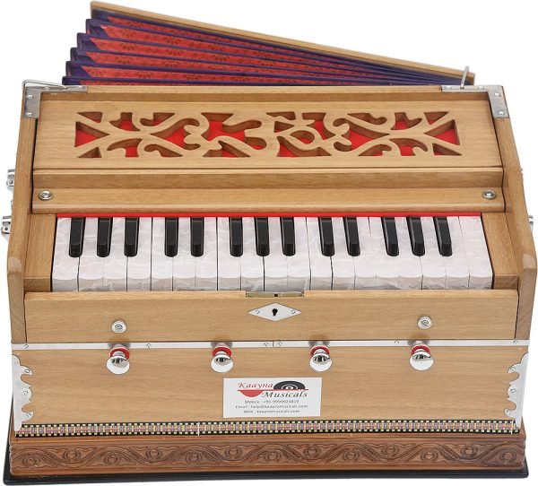 OM Harmonium Mini Magic By Kaayna Musicals, 4 Stop- 2 Main & 2 Drone, 2¾ Octave, Teak Colour, Gig Bag , Bass/Male- 440 Hz, For Yoga, Bhajan, Kirtan, Shruti, Mantra, Meditation, Chant, Vocal - Image 5