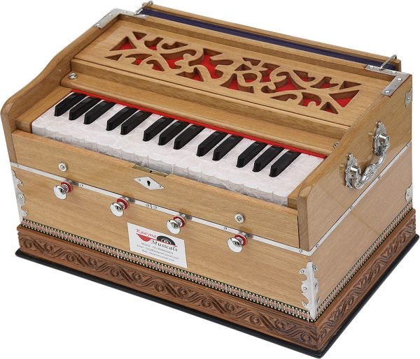 OM Harmonium Mini Magic By Kaayna Musicals, 4 Stop- 2 Main & 2 Drone, 2¾ Octave, Teak Colour, Gig Bag , Bass/Male- 440 Hz, For Yoga, Bhajan, Kirtan, Shruti, Mantra, Meditation, Chant, Vocal - Image 7
