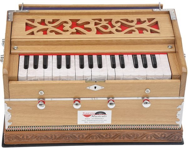 OM Harmonium Mini Magic By Kaayna Musicals, 4 Stop- 2 Main & 2 Drone, 2¾ Octave, Teak Colour, Gig Bag , Bass/Male- 440 Hz, For Yoga, Bhajan, Kirtan, Shruti, Mantra, Meditation, Chant, Vocal - Image 8