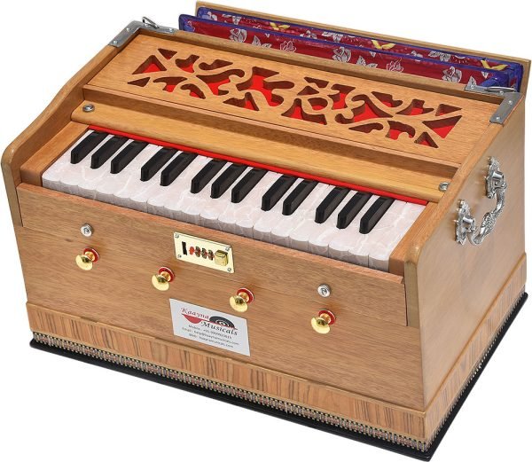 OM Harmonium By Kaayna Musicals, Melamyne Matte Finish- 4 Stop- 2 Main & 2 Drone, 2¾ Octave, Teak Colour, Gig Bag , Bass/Male- 440 Hz, For Yoga, Bhajan, Kirtan, Shruti, Mantra, Meditation, Chant, Vocal - Image 6