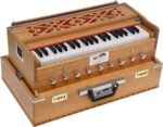 Folding Harmonium Melamyne Matte Finish By Kaayna Musicals- 9 Stops- 5 Main & 4 Drones, 3½ Octaves, Coupler,  Teak Colour, Carry Bag , Bass/Male- 440 Hz, For Yoga, Bhajan, Kirtan, Shruti, Mantra, Meditation, Chant, Vocal - Image 3