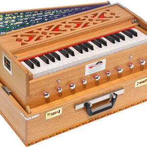 Folding Harmonium Melamyne Matte Finish By Kaayna Musicals- 9 Stops- 5 Main & 4 Drones, 3½ Octaves, Coupler,  Teak Colour, Carry Bag , Bass/Male- 440 Hz, For Yoga, Bhajan, Kirtan, Shruti, Mantra, Meditation, Chant, Vocal