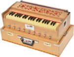 OM Traveler Harmonium Melamyne Matte Finish By Kaayna Musicals- 9 Stops- 5 Main & 4 Drones, 3½ Octaves, Coupler,  Teak Colour, Carry Bag , Bass/Male- 440 Hz, For Yoga, Bhajan, Kirtan, Shruti, Mantra, Meditation, Chant, Vocal - Image 6