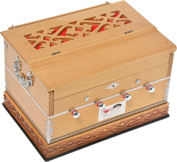 Harmonium Mini By Kaayna Musicals, 4 Stop- 27 Keys, 2¼  Octave, Teak Colour, Carry Bag , Bass/Male- 440 Hz, For Yoga, Bhajan, Kirtan, Shruti, Mantra, Meditation, Chant, Vocal - Image 3