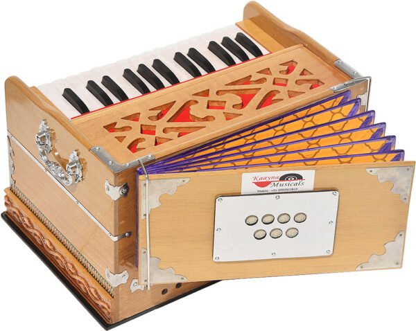Harmonium Mini By Kaayna Musicals, 4 Stop- 27 Keys, 2¼  Octave, Teak Colour, Carry Bag , Bass/Male- 440 Hz, For Yoga, Bhajan, Kirtan, Shruti, Mantra, Meditation, Chant, Vocal - Image 2