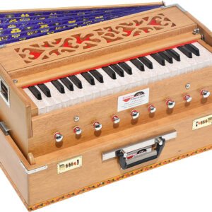 OM Traveler Harmonium Melamyne Matte Finish By Kaayna Musicals- 9 Stops- 5 Main & 4 Drones, 3½ Octaves, Coupler,  Teak Colour, Carry Bag , Bass/Male- 440 Hz, For Yoga, Bhajan, Kirtan, Shruti, Mantra, Meditation, Chant, Vocal