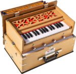 OM Safri Harmonium- Teak Color- Melamyne Matte Finish- Portable, Traveler, Baja- 2¾ Octave, 4 Stops- 2 Drone, Two Set Reed- Bass/Male, Gig Bag, Tuning 440 Hz, For Yoga, Bhajan, Kirtan, Mantra, Vocal, Shruti