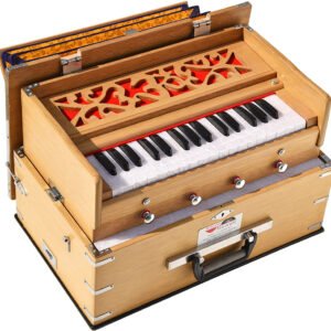 OM Safri Harmonium- Teak Color- Melamyne Matte Finish- Portable, Traveler, Baja- 2¾ Octave, 4 Stops- 2 Drone, Two Set Reed- Bass/Male, Gig Bag, Tuning 440 Hz, For Yoga, Bhajan, Kirtan, Mantra, Vocal, Shruti